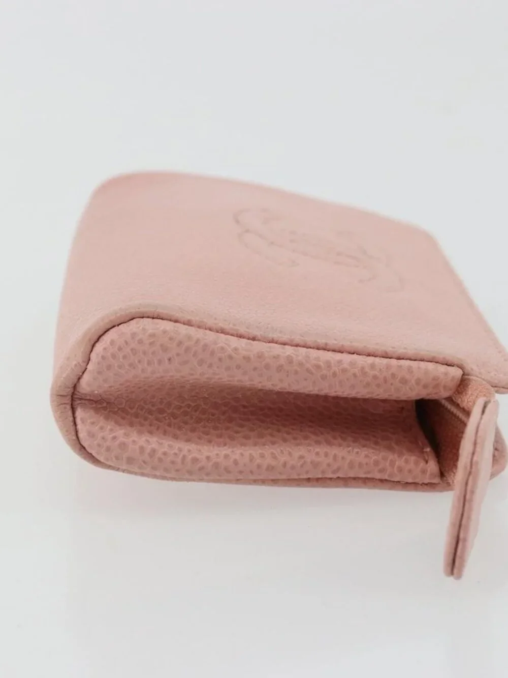 CHANEL Pouch Grained Calf Skin Pink Gold CC Auth 101855
